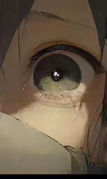a woman with green eyes has the shadow off her head