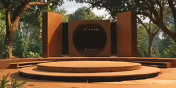 a group of steps leading into the center of a round thing
