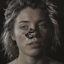 the woman is very afraid and creepy looking