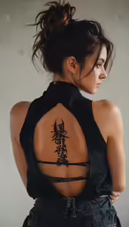 woman with a tattoo back tattoo