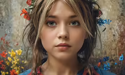 this girl is wearing a flowery headband