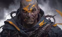 a man with yellow markings on his face and shoulders