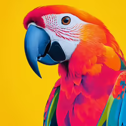a colorful parrot with a yellow background