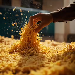a hand putting noodles on top of them