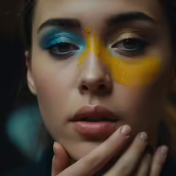 the woman is wearing yellow paint on her face