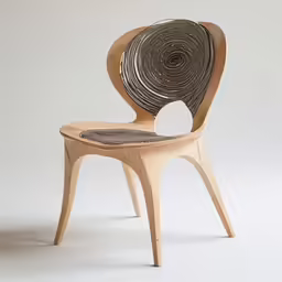 a wooden chair with an upholstered seat on white background