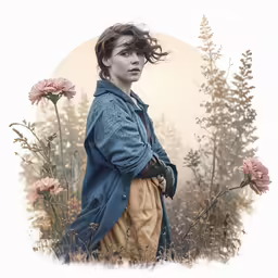 an image of a woman standing in the middle of flowers