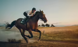 a person riding a horse in the dirt