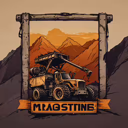 a large vehicle parked next to a mountain,an old military vehicle sits on a poster