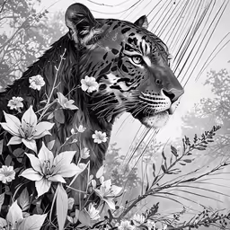 a tiger in flowers is standing in the grass