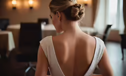 brides dress rear at the wedding party in the room