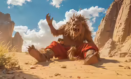 a troll on a rocky landscape with a blue sky in the background