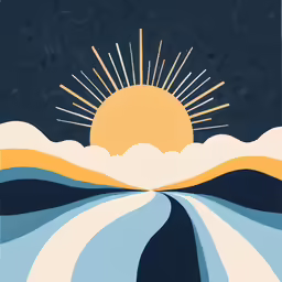 an abstract painting of sun rising over clouds