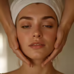 a woman getting her head massage from a professional barber