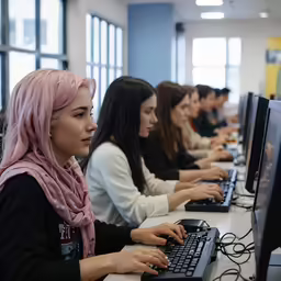 a person sitting in front of a computer