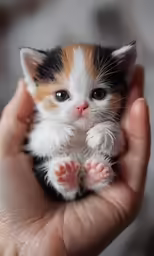 a small kitten being held by someones hand