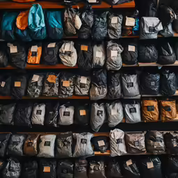a bunch of shoes are displayed on a wall