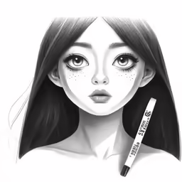 a drawing of a girl with makeup and a pen