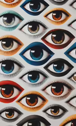 close up of colorful eyes on a white background