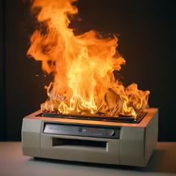 a picture of a stove with fire and some smoke