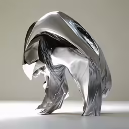 there is a silver sculpture that looks like an animal