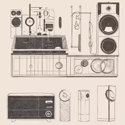 a diagram of a sink and many different kinds of appliances