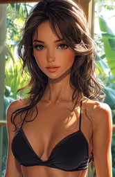 a 3d woman is shown standing with a dress,an attractive and slender woman in a bikini poses for the camera