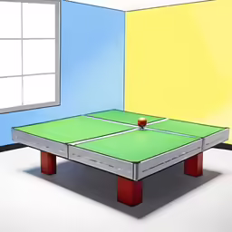 ping pong table with ping pong ball on it