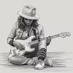 an image of a girl playing guitar on the ground