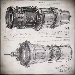a drawing of an engine on paper