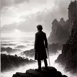 man standing on edge of cliff looking out over the ocean
