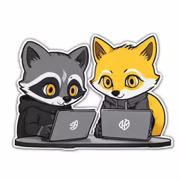 two raccoon sitting with laptops in front of them