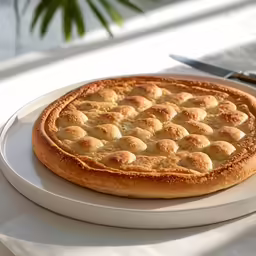 pizza is sitting on a white plate near a fork