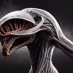 a giant alien like head in the background
