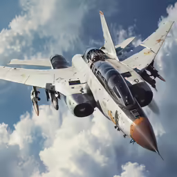a jet fighter is flying high through the air