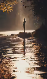 a person walking on the edge of a river