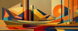 a painting of colorful shapes on a brown background,a very artistic painting with modern shapes