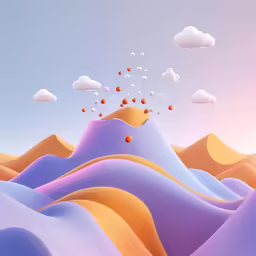 a blue, orange, and yellow abstract desert landscape