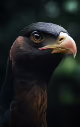 the head and neck of a black bird, with orange beak
