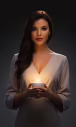 a woman holding a candle in her hands