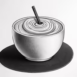 the top of a white bowl and black placemat, on a white table