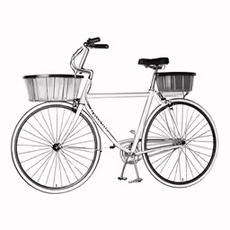 the back end of a bicycle with two baskets on it