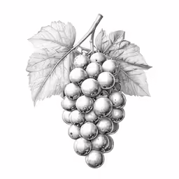 a grape with leaves is shown on a white background