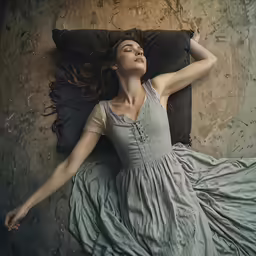the woman is sleeping on the bed with her eyes closed