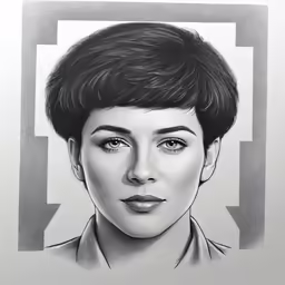 a portrait of a woman with a short pixie