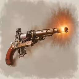 an old gun with a flame coming out of the barrel