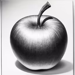 a black and white photograph of an apple