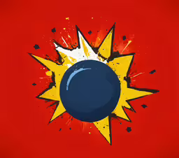 an artistic image of a bowling ball and a punch,a ball on a red background that is hitting a wall