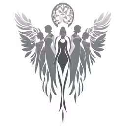 a girl standing in front of angel wings