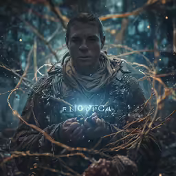 the title to the series is printed on a man surrounded by branches